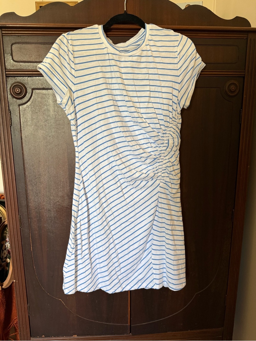Universal Thread White and Light Blue Striped Knot-Front Mini Dress